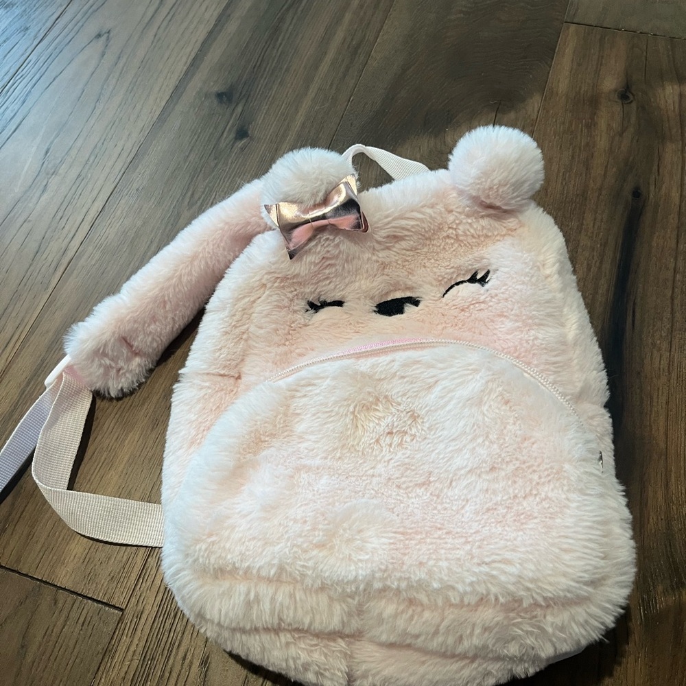 Claire's Club Furry Cat Small Backpack Pink Rose Gold